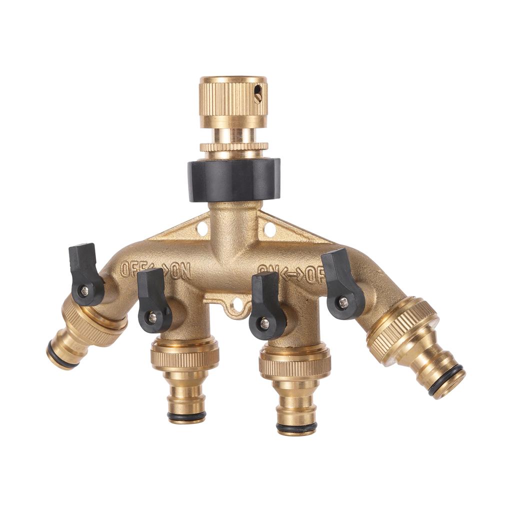 Brass EU/US 3/4" Female/Male Thread 4-Way Water Splitter With Valve Garden Irrigation Multi-Way Joint Tap Pipe Nipple Connector