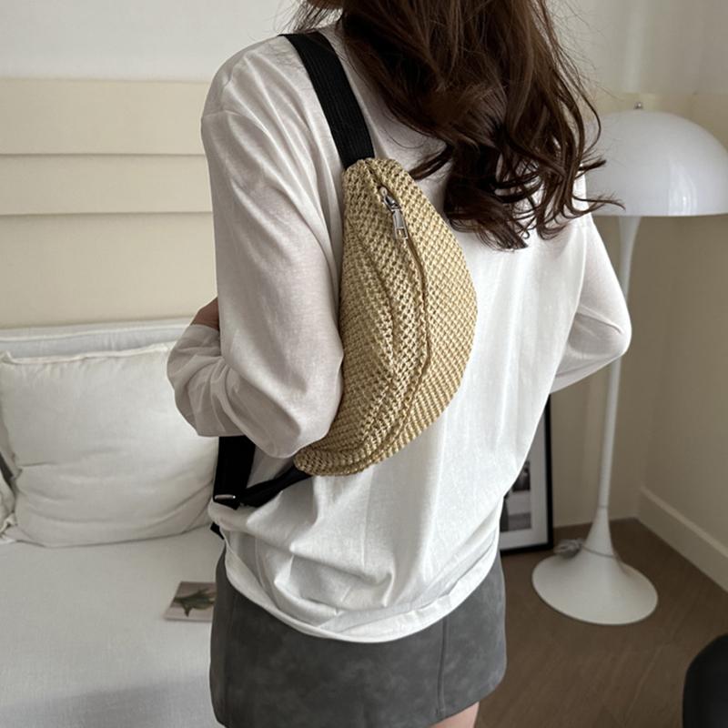 Women's Stylish Hollow Out Woven Chest Bag Breathable Crossbody Sling Phone Versatile Waist Pack for Beach, Sports & Casual Outings CLE