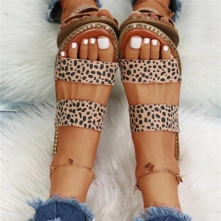 Foreign Trade 2025 Summer European and American New Leopard Print Large Size Slippers Women Wear Broadband Flat Bottom Cool Slippers Slippers