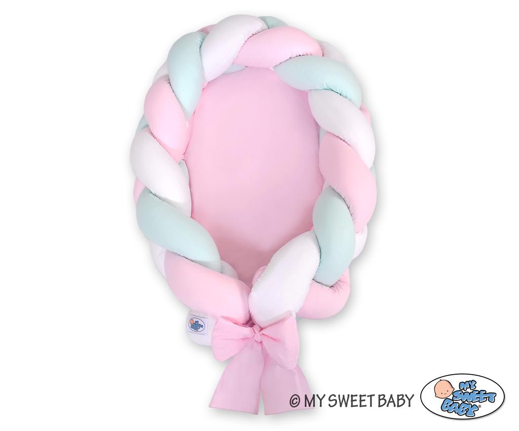 2-in-1 braided baby cocoon - white, pink, and mint