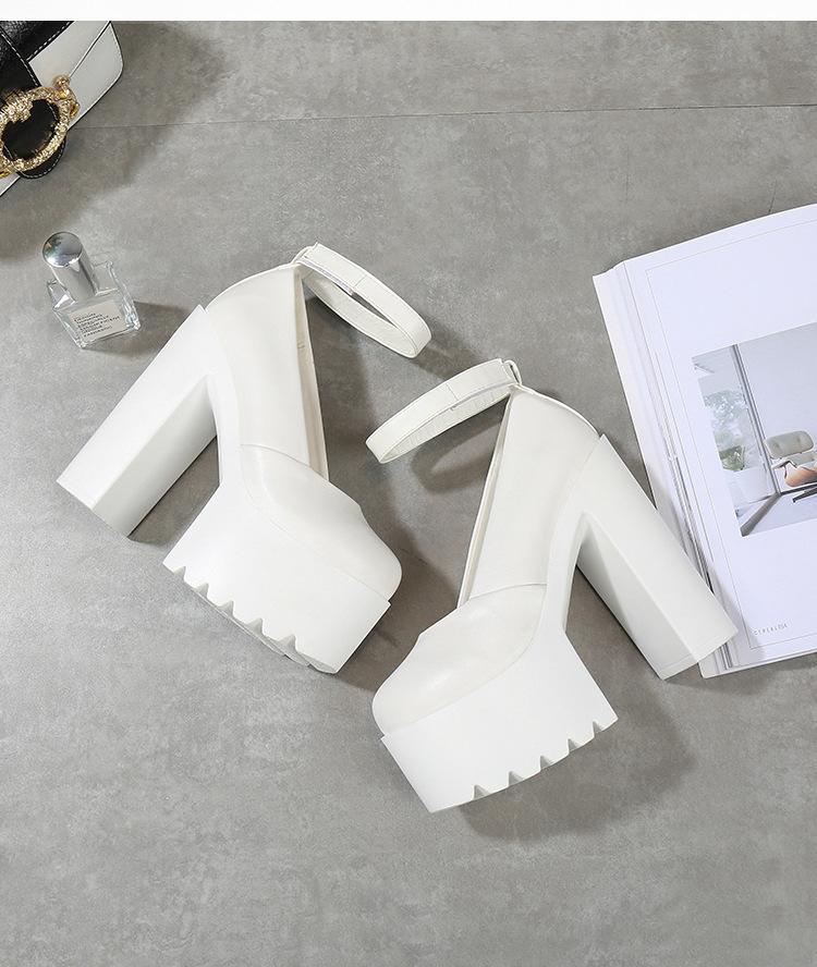 Women Slingback Pumps 15CM High Heel Waterproof Platform Peep Toe Shoes Chunky Block Heel Sandals