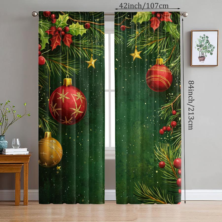 Christmas pine branch background printed curtains   pole bag curtains   Christmas decorations   home decorations   room decorations
