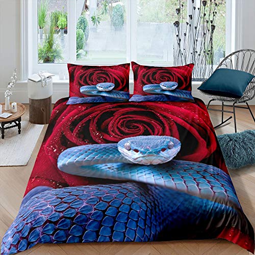 Schlangenblume Gras Mond Polyester Bettbezug-Set für Kinder Jungen Mädchen Schmetterling Tier Tagesdecken Bezug mit Kissenbezug Einzelgröße