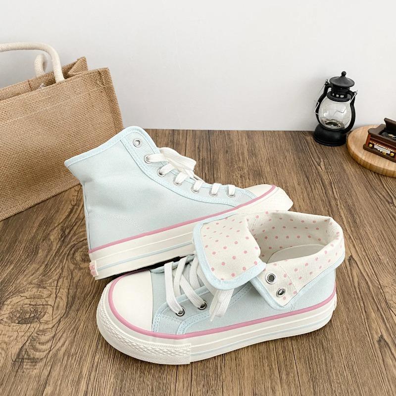 Fresh Women Canvas Shoes High Flat Canvas Sneakers Lace Up Student Black Sport Shoes Pink Girls Shoe Summer