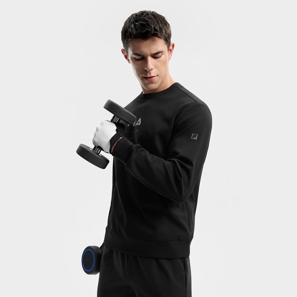 Fila Fitness Series Classic Casual Sports Training Loose Pullover Crewneck Sweatshirt Men Sweatshirt Deep-Black A11M541217FBK