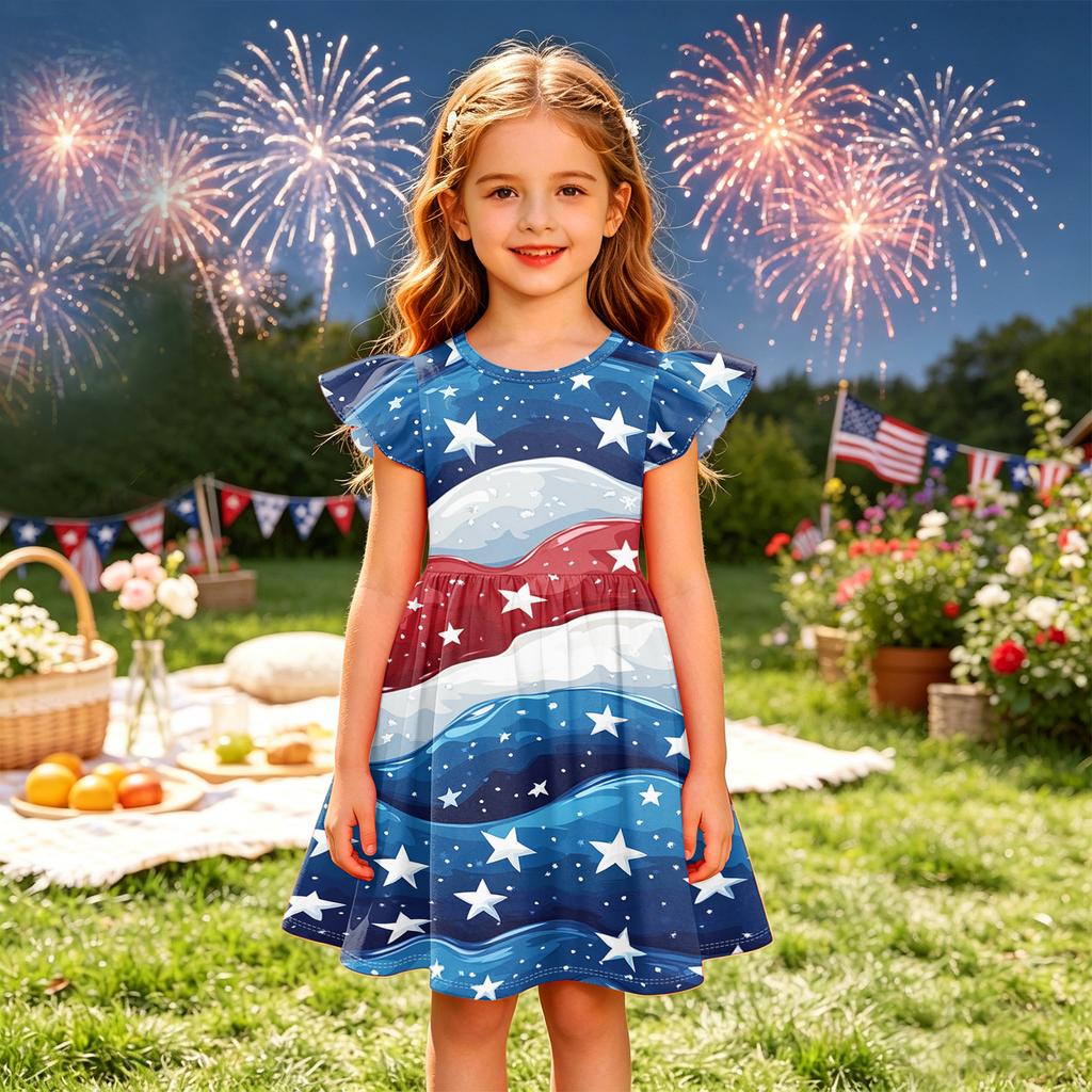 Vestido de Princesa de Verano para Niñas - Vestido Camiseta de Corte A Día de la Independencia
