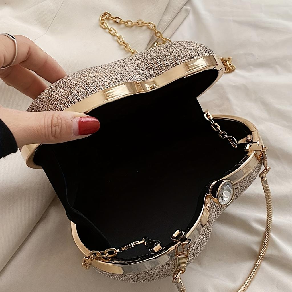 Mini Heart Shaped Prom Purse, Glitter Chain Crossbody Bag, Women's Box Handbag For Wedding & Party For Carnaval Use