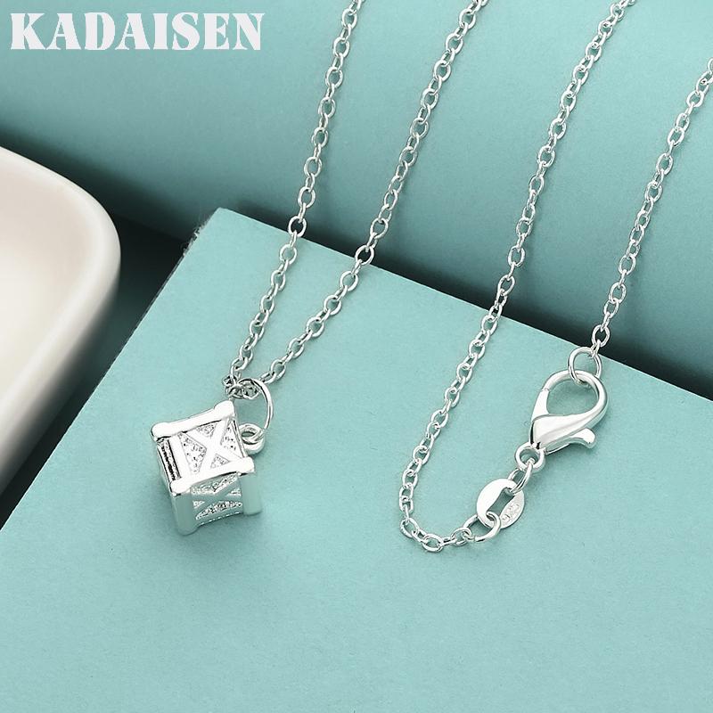 Fine 925 Sterling Silver Roman Square 16-30 Inch Pendant Necklace for Women Wedding Party Fashion Charm Jewelry