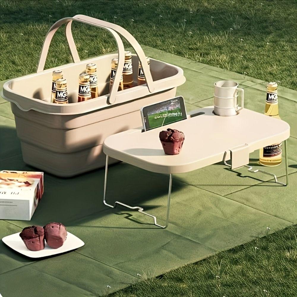 Foldable Picnic Basket Camping Table Outdoor Organizer Durable Sundries Basket  BBQ