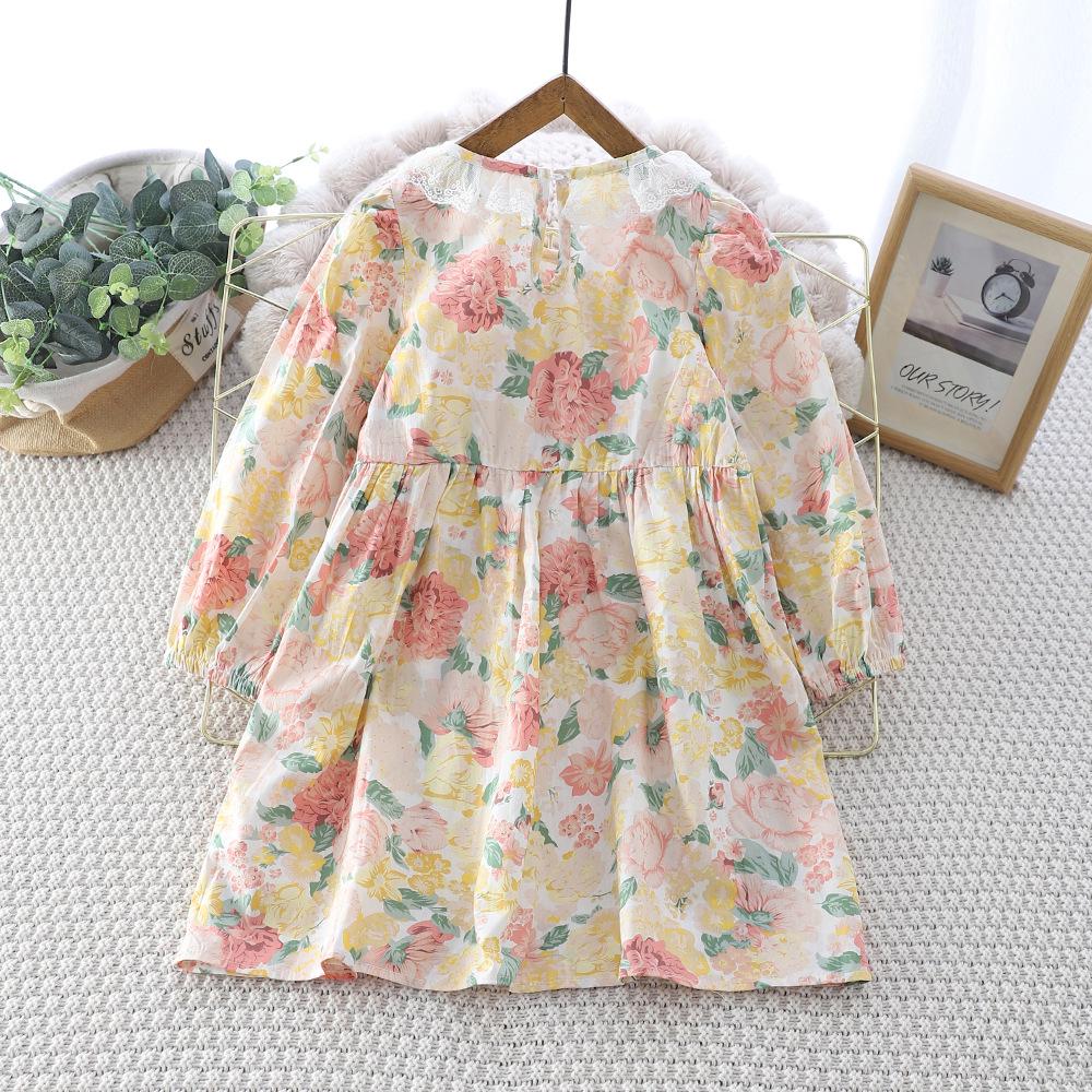 Korean Style Girls' Retro Lace Princess Dress - Elegant Long Sleeve Birthday Dress