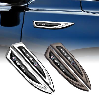 2 pièces Autocollants Emblèmes d'Aile Latérale de Voiture en Métal 3D Badge Décoration Pour Stelvio Giulietta 159 147 Mito Giulia Accessoires