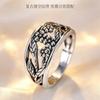 Vintage-style, Distressed Floral and Leaf Ring Traditional Chinese-style Hollow-carved Vine Ring