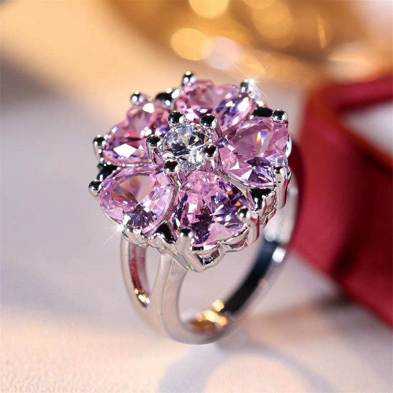 Wish heart-shaped zircon flower ring simple personality niche light luxury elegant ring ring no. 6