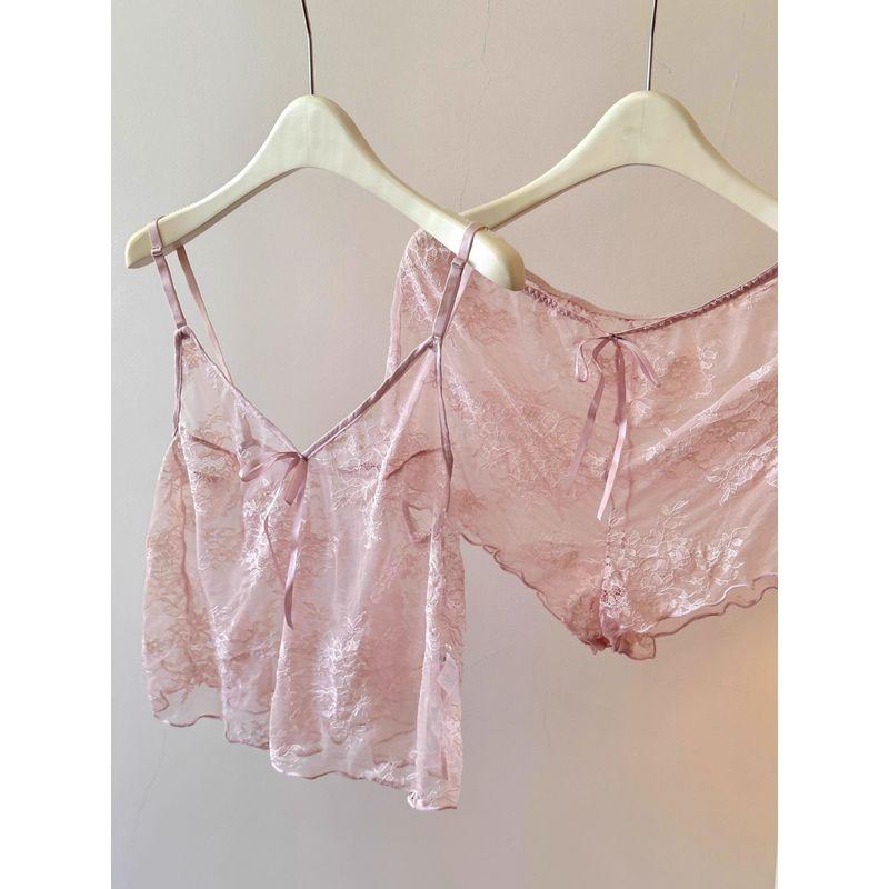 French Style Pure Desire Lace Mesh Hanging L with Pajamas for Women Autumn New Sexy Gyaru Homewear Set