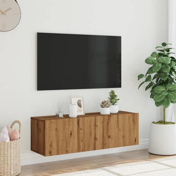 VidaXL Meuble TV mural chêne artisanal 100x30x30 cm bois d'ingénierie, support TV, armoire média, console TV, meuble HiFi, 856019