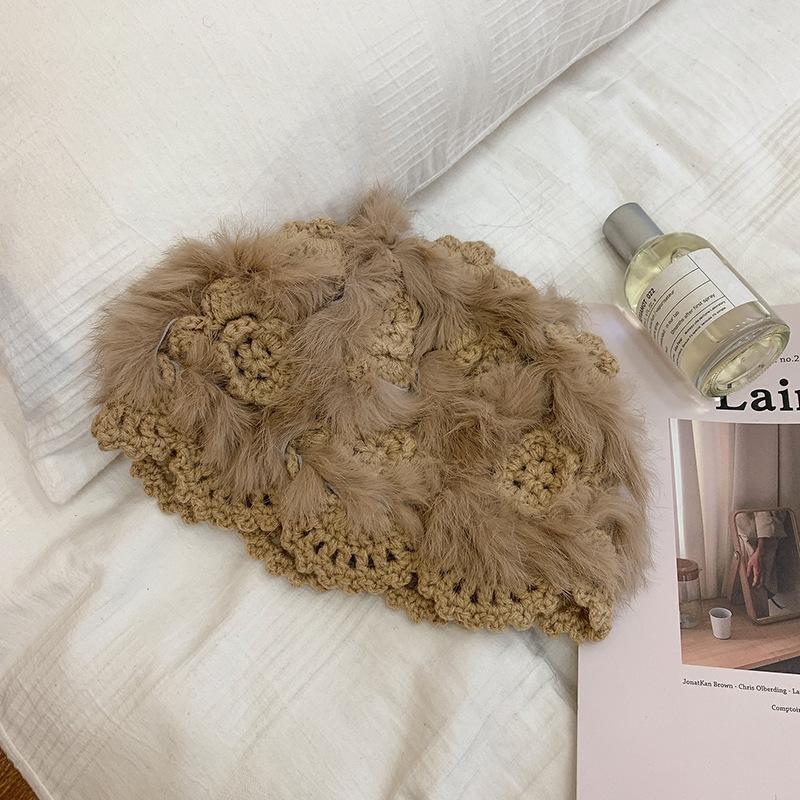 

Зимняя теплая шапка кролик плюшевый головной убор универсальный ветрозащитный осенне-зимний шерстяной вязаный шерстяной шляпа-ведро one size fits all темно-коричневого