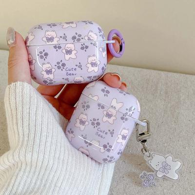 2023 New Purple Bear Cute Flower Cartoon Keychain Wireless Bluetooth Earphone Case For Apple Airpod 2 3 1 Pro 2nd High Quality