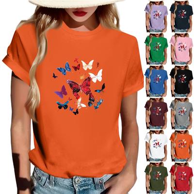 Women's Fashionable Round Neck Casual Retro Print Short Sleeved T-shirt Top