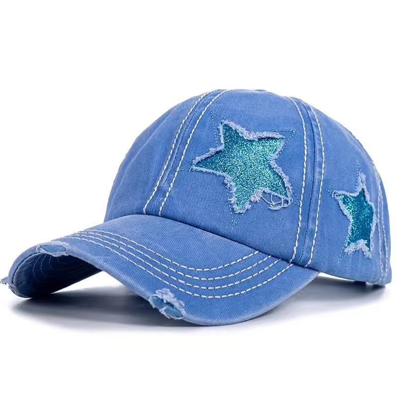 Cross-border PVC Wash Cap Baseball Cowboy Hat Horsetail Broken Hole Five-Pointed Star European American Tide Bend Sunscreen