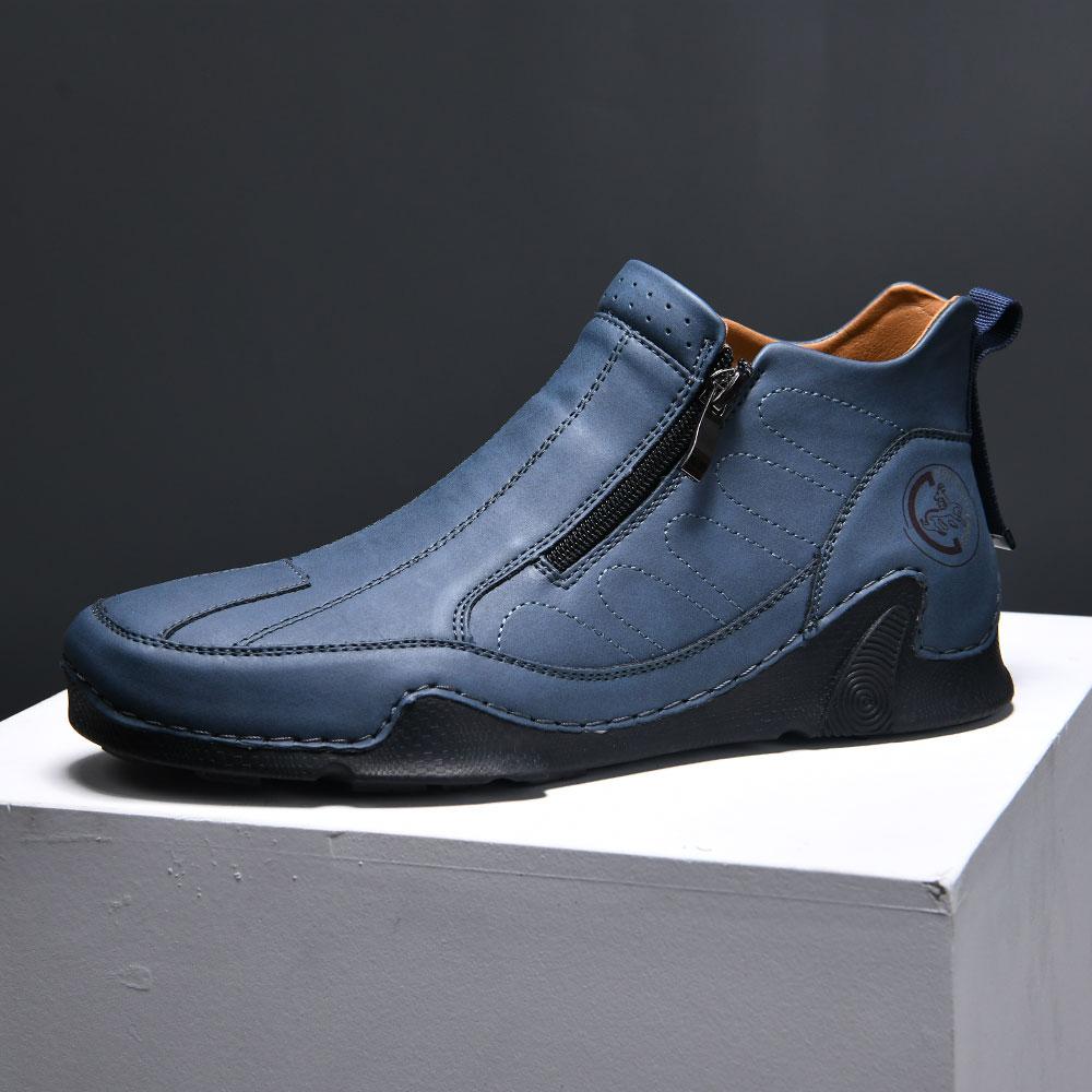 Outdoor Zip Shoes Men Leather Sneakers Man Travel Casual Shoes Leisure Walking Shoes Fashion Sneakers