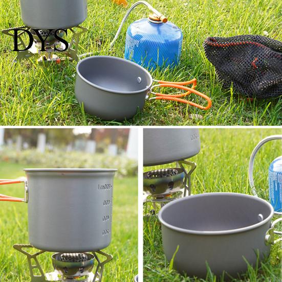 Camping Cookware Set 1 with Folding Pot Spoon Fork Cutter 1-2 Person Metal Heavy Duty Aluminum Alloy Outdoor Picnic Hiking Backpacking Portable