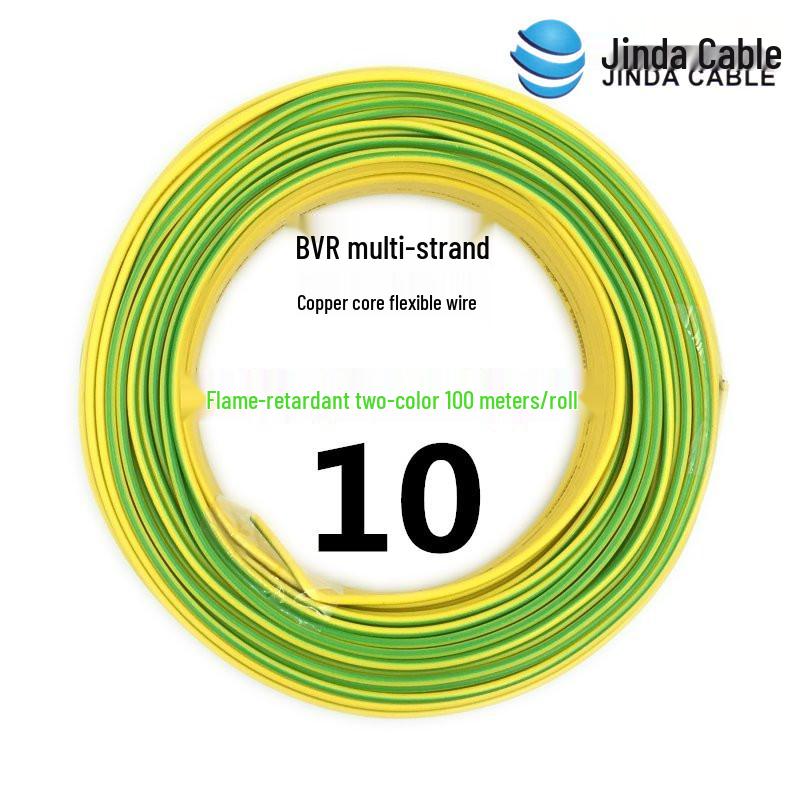 Jinda BVR Flame Retardant Single Core Multi-Strand Copper Wire 10/16/25mm² - Home & Industrial Use.