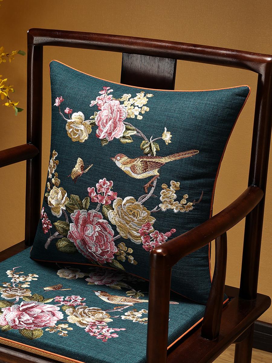 Veemi Housse de coussin en lin pour la maison Broderie d'oiseaux de printemps Luxe oriental Housse de coussin haut de gamme pour canapé lit 45x45 cm 40x60cm