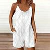 Womens Sleeveless Spaghetti Strap Romper Abstract Art Print Pocket Short Jumpsuit