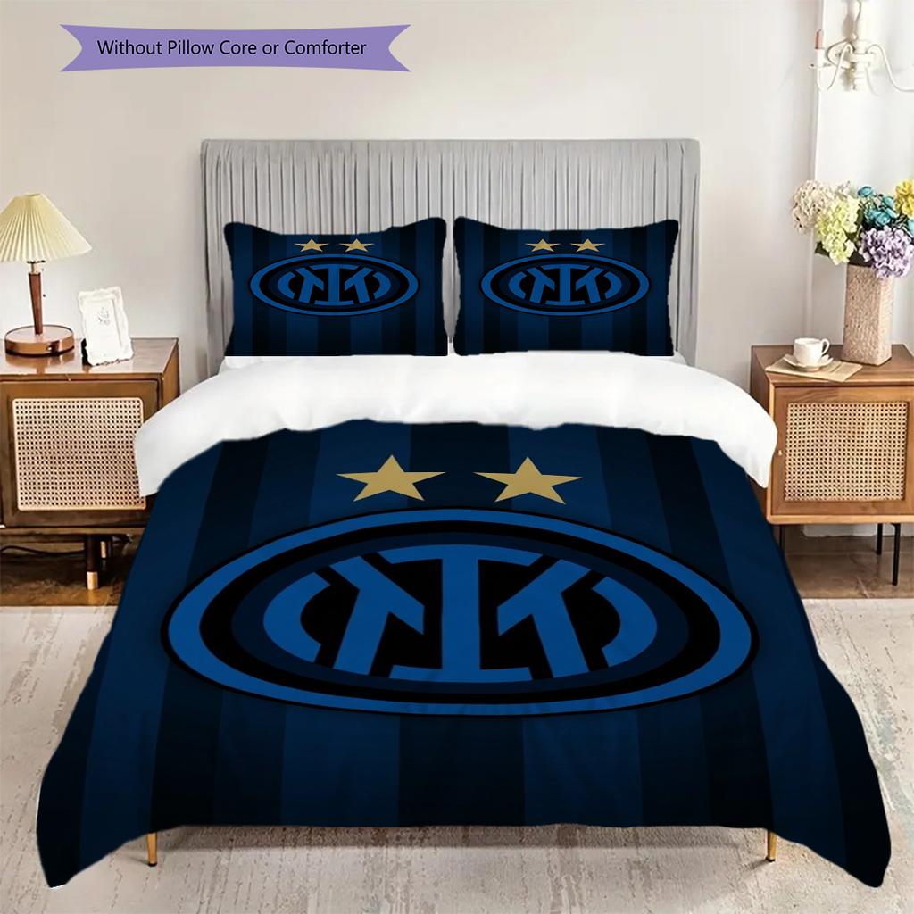Biancheria da letto con design dello stemma dell'Inter (1 * copripiumino + 2 * federa, senza nucleo) Regalo di compleanno di Natale Set biancheria da letto Morbido e confortevole