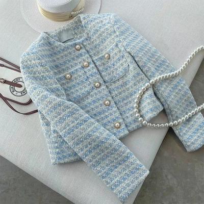Women Loose Office Pocket Short Coat Single-breasted Tweed Cardigan Coat Autumn Winter Thickened Casual Long Sleeve Jacket Coat