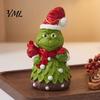 Elf Figurine for Christmas Green Monsters Ornament with Santa Hat And Scarf, Resin Frog Miniature Figurines Home Decoration, Outdoor Garden