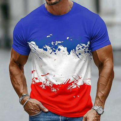Tricou pentru bărbați cu imprimeu 3D cu steagul SUA, cu mânecă scurtă, pentru cea de-a 250-a aniversare a Americii, gât rotund, pentru uz zilnic, militar, patriotic