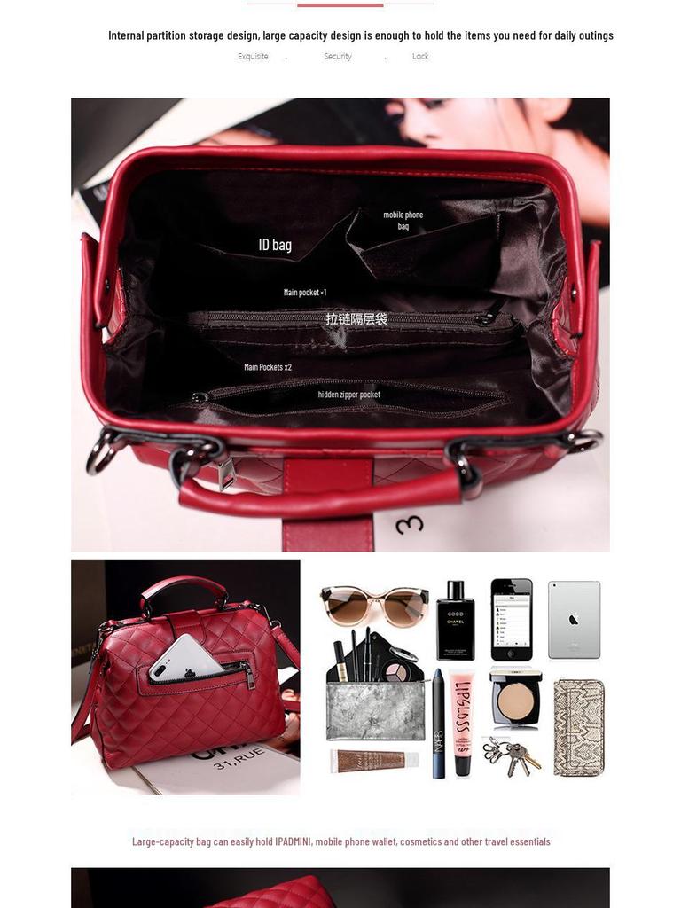 Women's Retro Doctor Bag - Stylish Diamond Pattern Crossbody Handbag