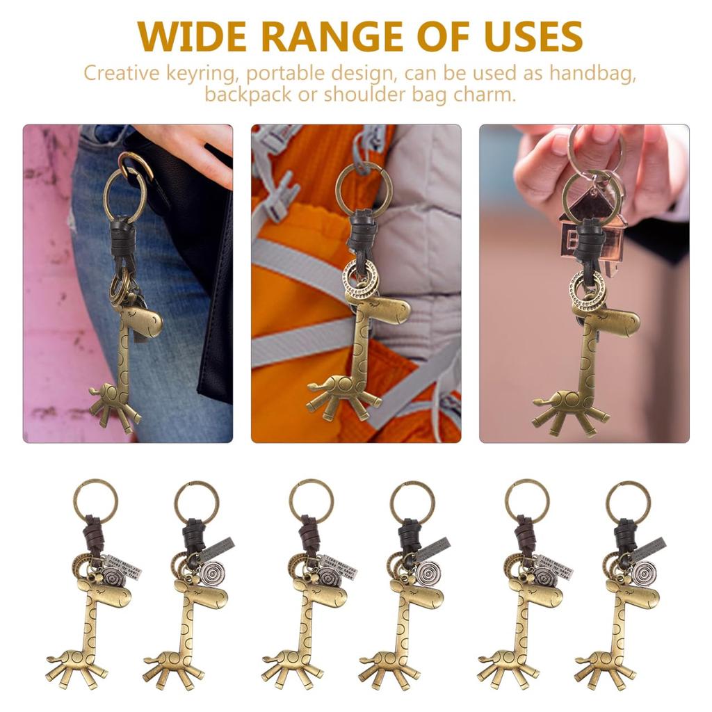 WOFASHPURET Giraffe Genuine Leather Keychain Set of 2, Bag Charm, Key Ring, Leather, Animal Design, Cute, Stylish, Key, Car, Smart Key, Strap,