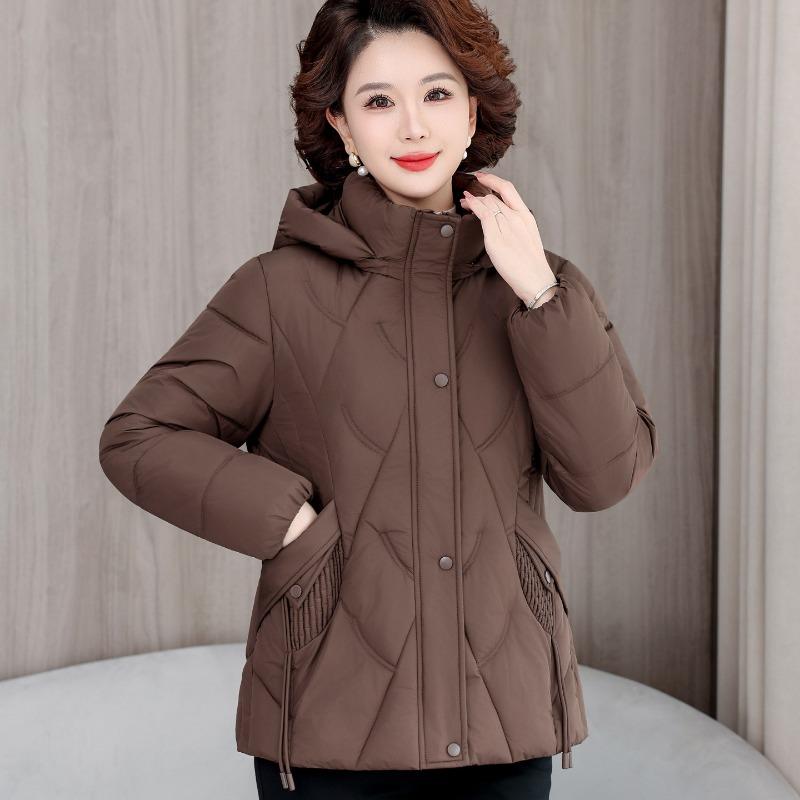 Large Size Live Hat, Winter Mother's New Fashion Cotton-padded Jacket, Warm and Slim Diamond Short Down Cotton-padded Jacket