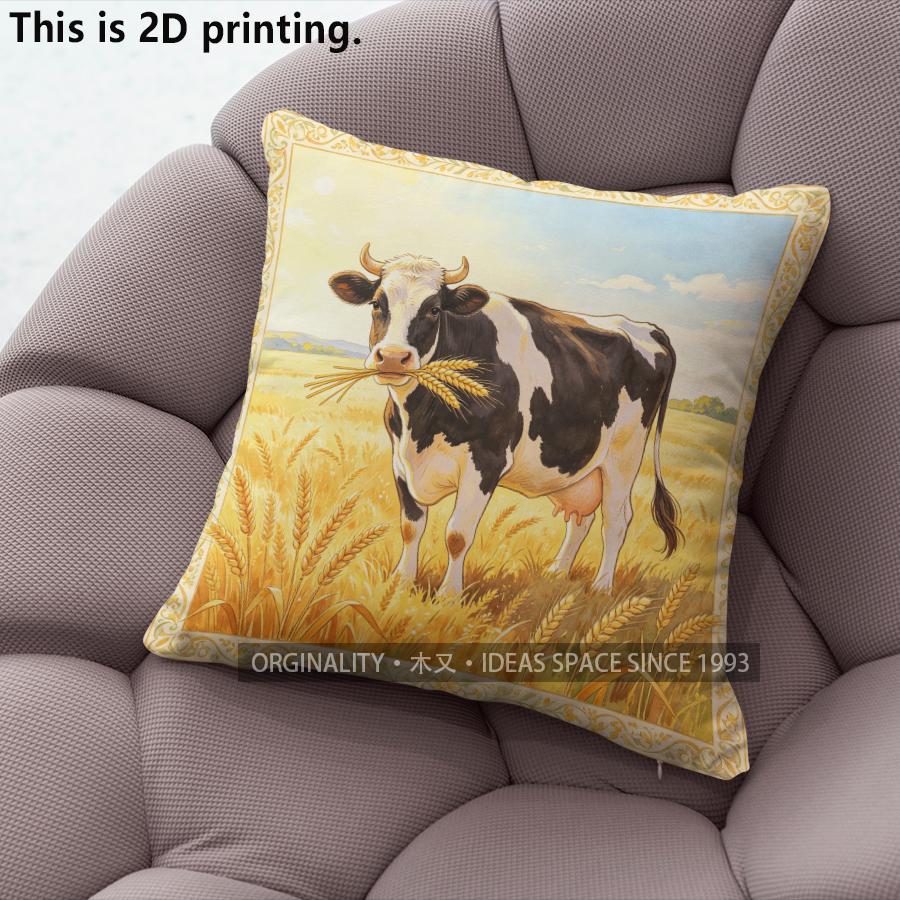 Farm Cow Wheat Field Throw Pillow Covers Pattern Cushion Cover Suitable For Sofa Bedroom Car Pillow Cover