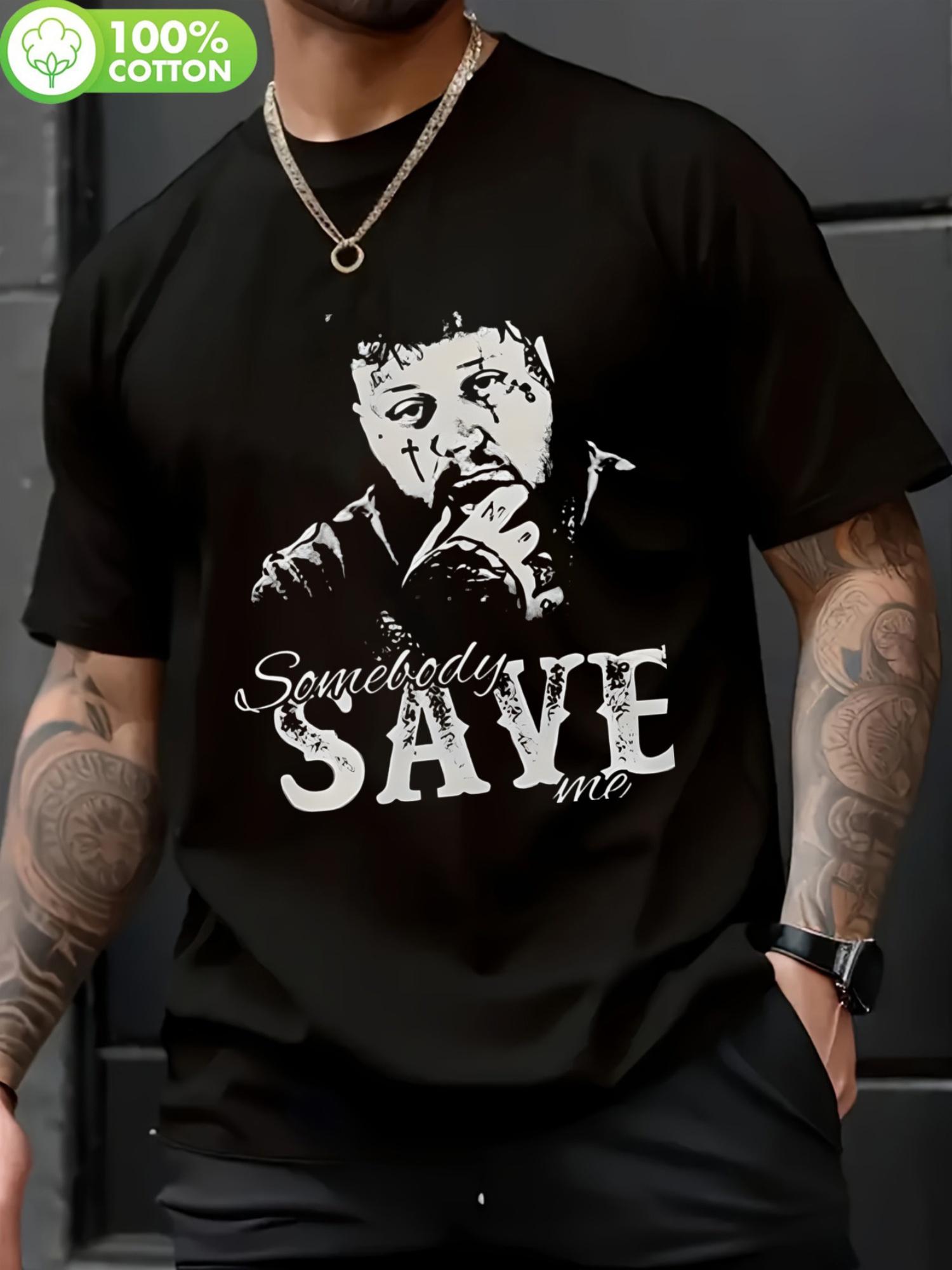 Somebody Save Me Graphic T-shirt - Distressed Black Design XL