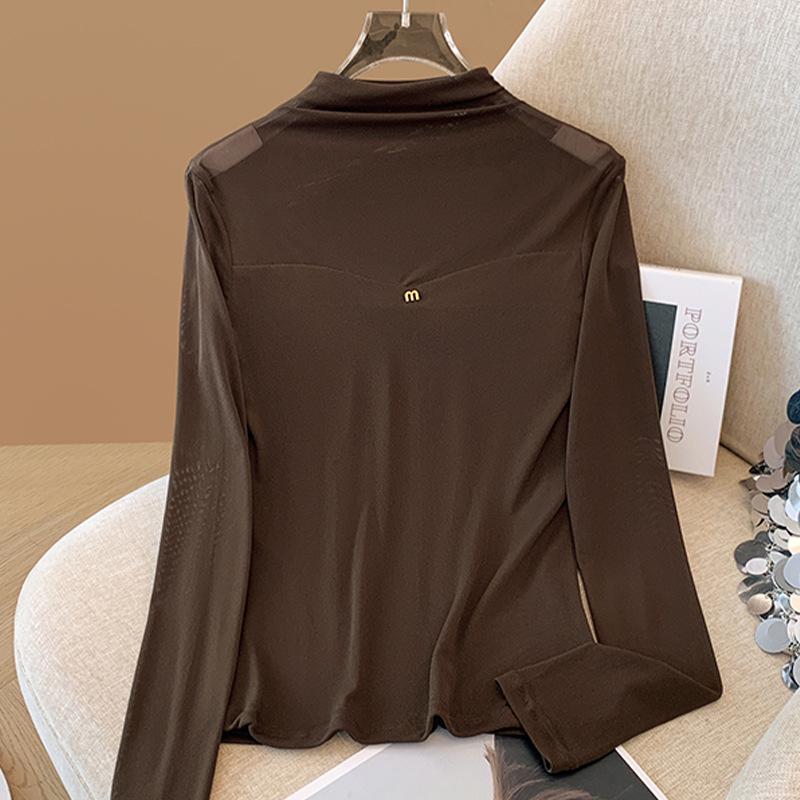 

Французский сплайсинг воротник-стойка рубашка женская осень и зима новый сексуальный черный топ 3XL темно-коричневого