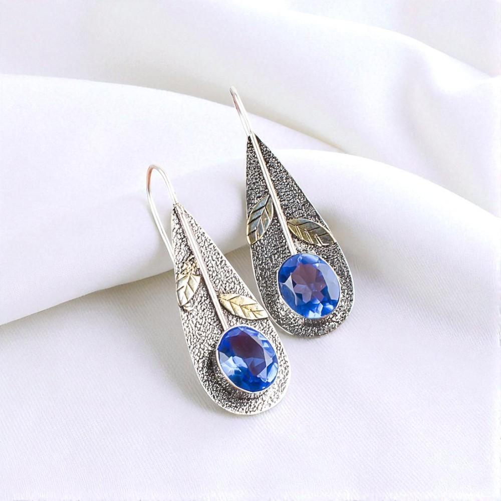 Přírodní tanzanitový drahokam 925 Sterlingové stříbro Šperky Ručně vyráběné náušnice 2,00" EE-72-4