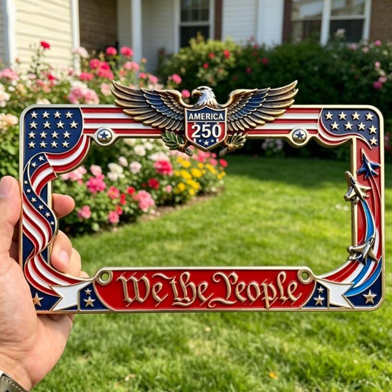 1/2Pcs US 250th Anniversary License Plate Frame, Rust-proof Car Tag Holder Gift for Patriots Festival Celebrations Anniversaries
