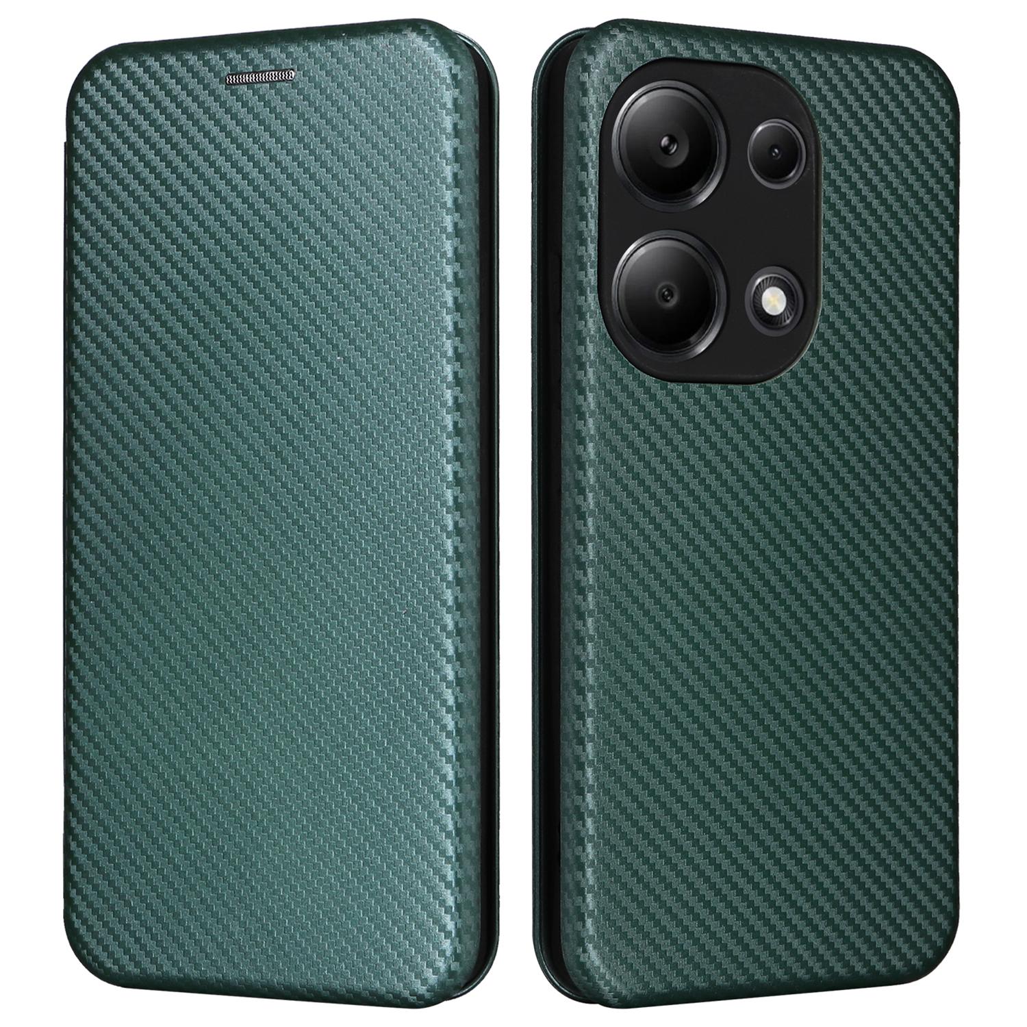 

For Xiaomi Redmi Note 13 Pro 4G/Poco M6 Pro 4G Case Carbon Fiber Texture PU Leather Phone Cover Green