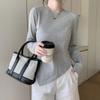 New Arrivals Open Run Women Unbalanced Side SliT Simple Long Sleeve T shirT