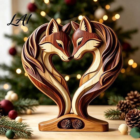 Gingerbread Man Wooden Animal Penguin Statues Owl Fox Ornament with Stable Base, Double Layer
