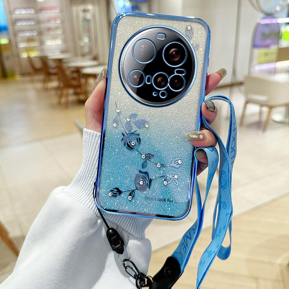 KADEM Für Xiaomi 15 Ultra Hülle Blumenmuster TPU Farbverlauf Handyhülle mit Lanyards