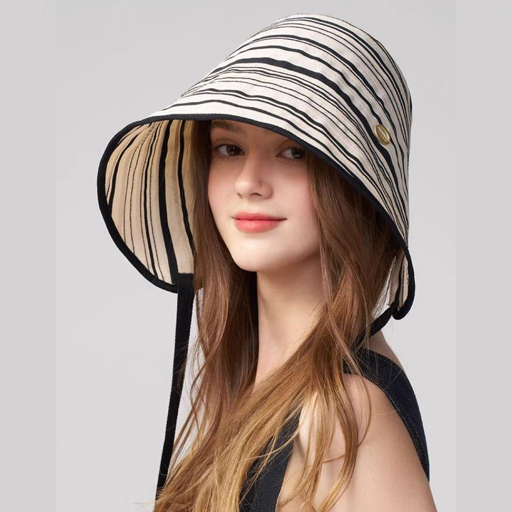 Solid Color Summer Sun Hat Wide Brim Bucket Hat Casual Sunscreen Visor Cap  Beach