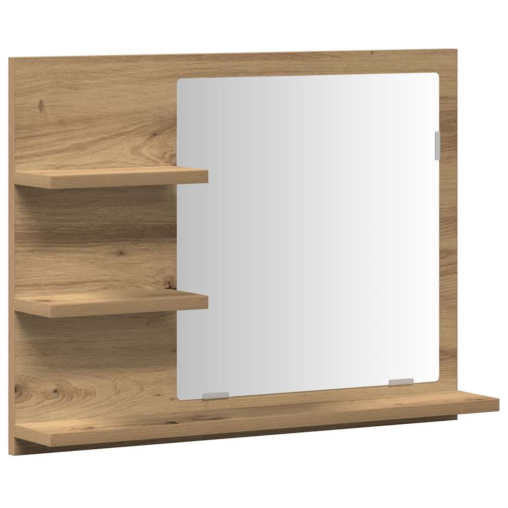 Bathroom Mirror with Shelves Artisan Oak Finish 60 x 10.5 x 45 cm