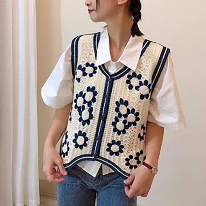 

Вязаный свитер с V-образным вырезом, жилет без рукавов, джемперы, жилет, топ, Seaside