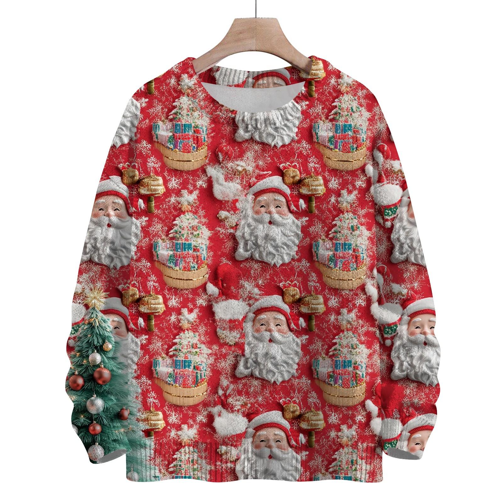 

Женская мода круглый вырез повседневный длинный рукав рождественский милый принт шерстяной трикотажный топ M