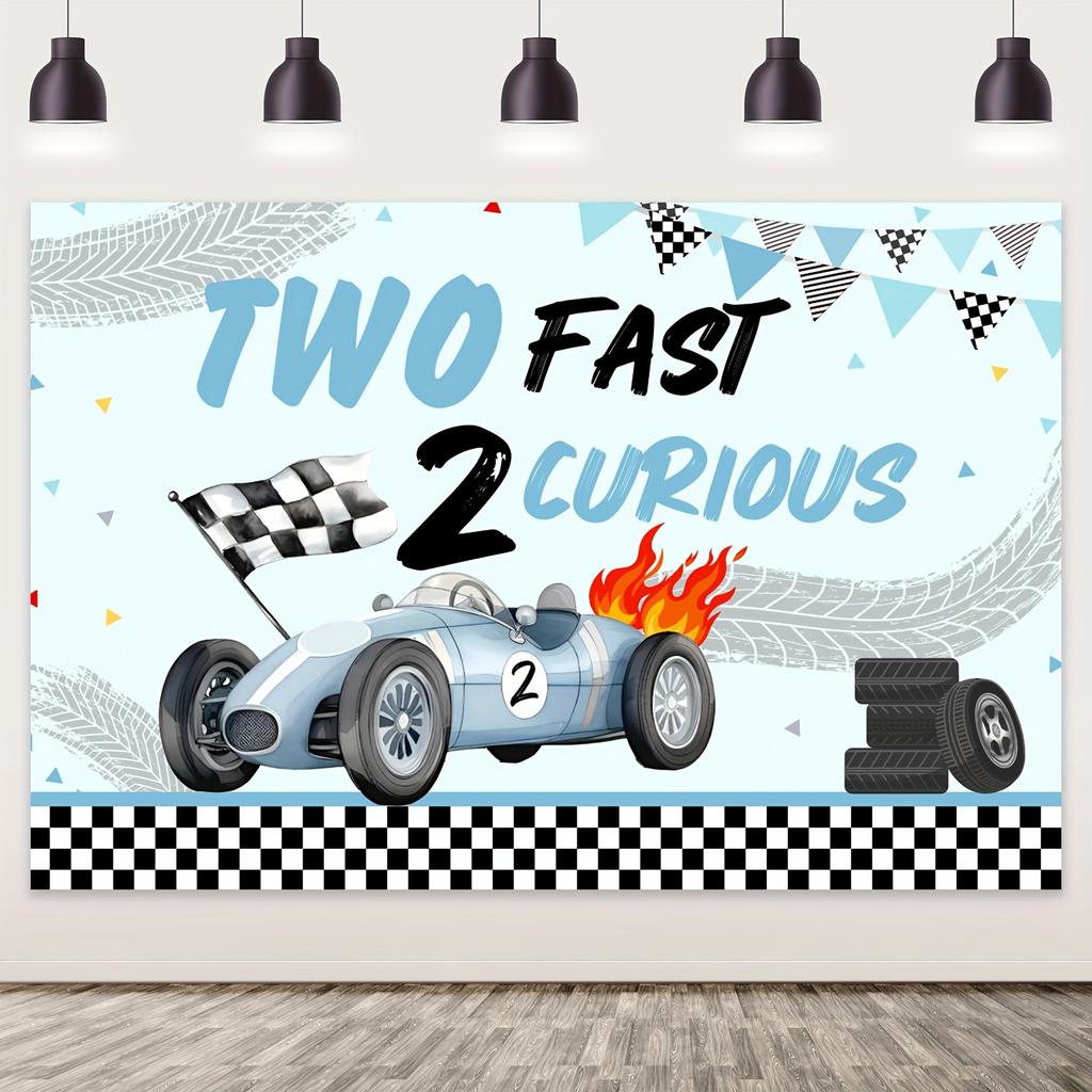 Photo Background with Racing Car Theme, Party Decoration Supplies, Happy Birthday, Second Anniversary, 1 Unit