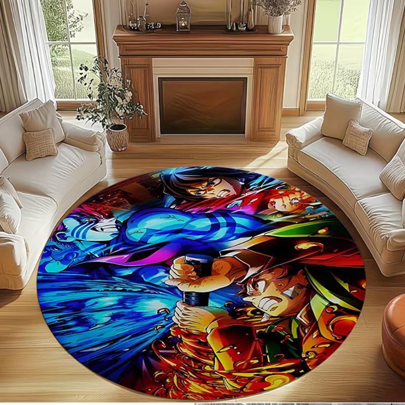 Demon Slayer Print Round Rug, Washable Floor Carpet, For Entryway Dorm Laundry Room Office Study, Home Decor Birthday Christmas Gift